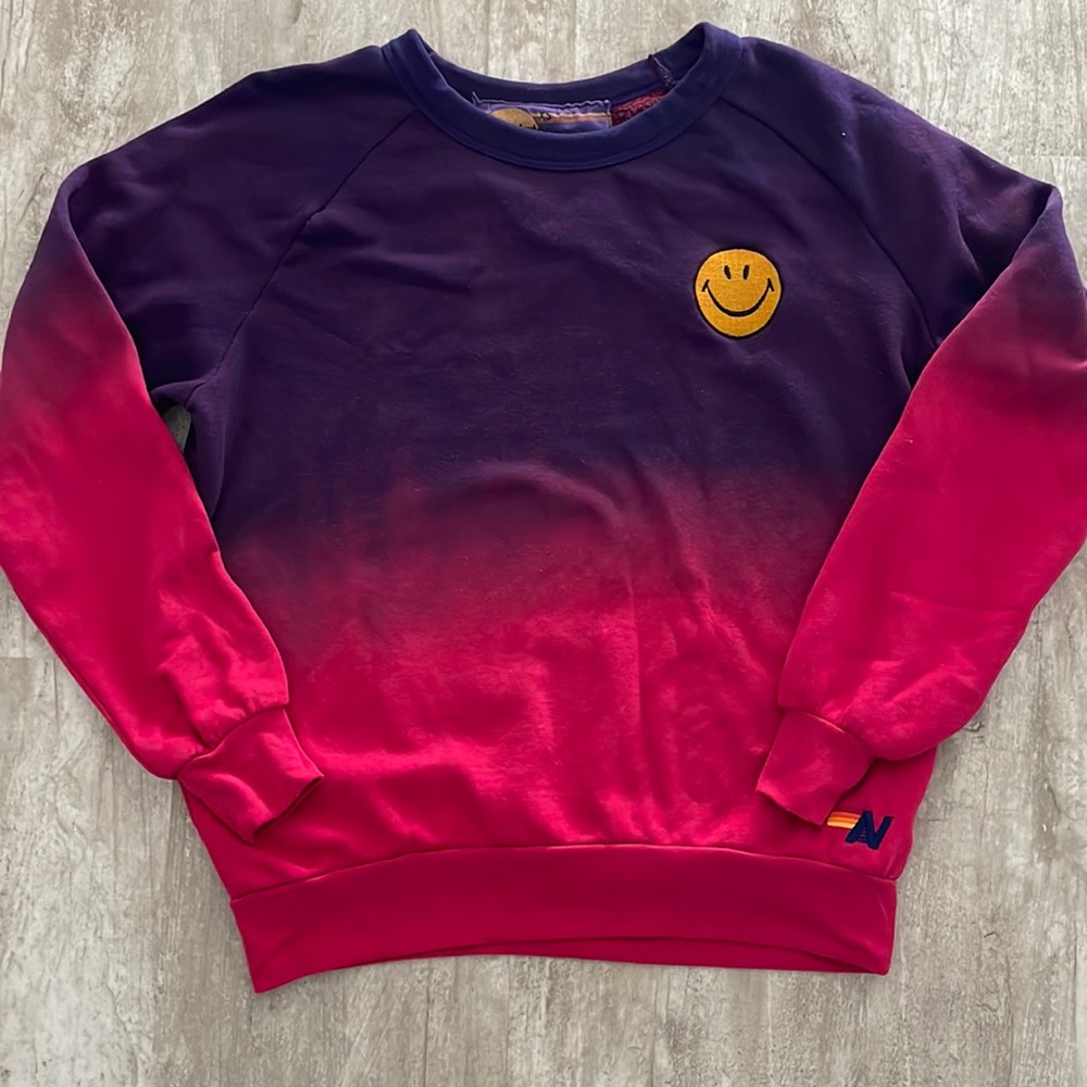 Aviator Nation faded crewneck size XS with Smiley Face patch